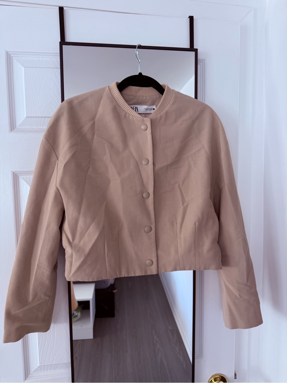 Zara Beige Cropped Button-Front Bomber Jacket - Picture 7 of 13